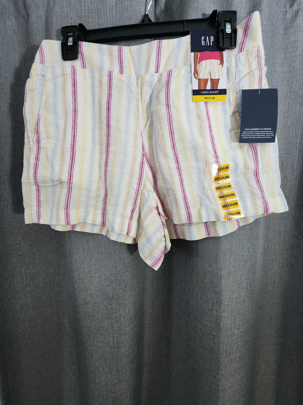 GAP Women's Linen Blend Striped Shorts - White with Pink & Yellow Stripes